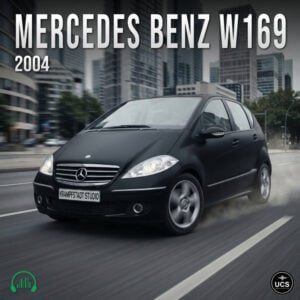 Black 2004 Mercedes Benz A Class W169 subcompact supermini car driving on a city street.