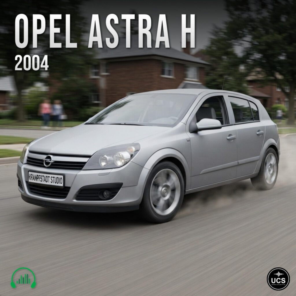 Silver Opel Astra H 2004 compact hatchback car driving on a suburban road.