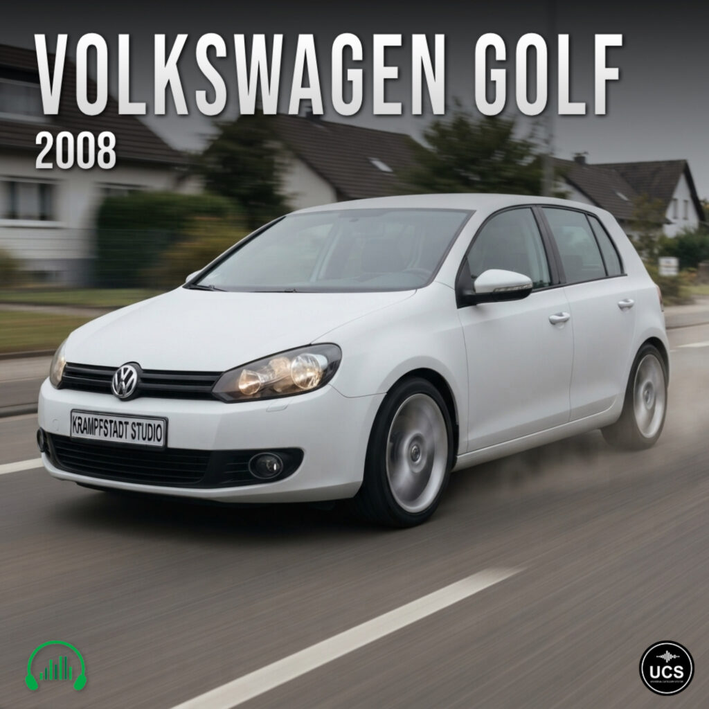 2008 white Volkswagen Golf compact hatchback driving on a road.