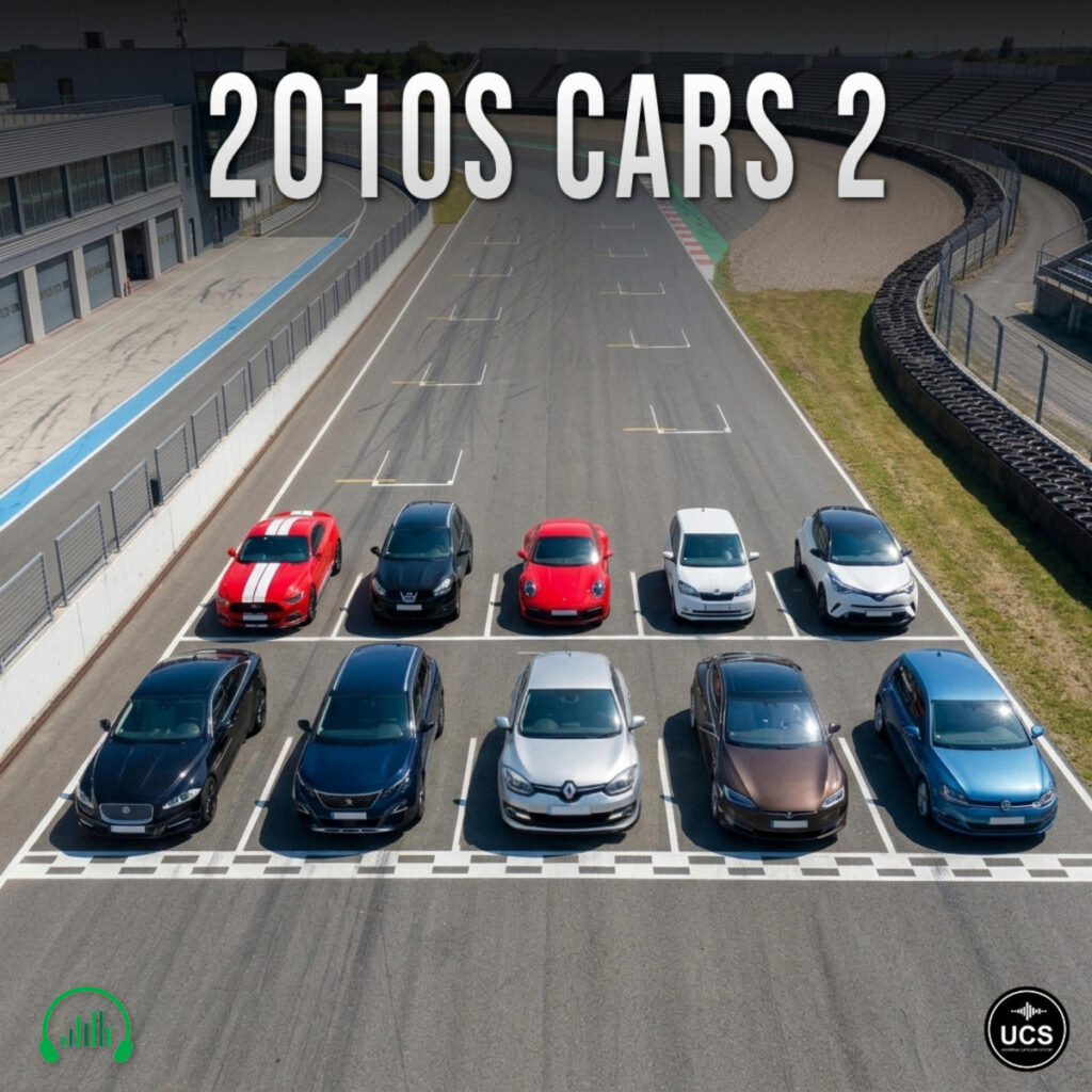 Ten 2010s Cars 2 cars are parked in two rows on a racetrack starting grid.